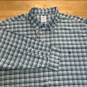 Brooks‎ Brothers Non-Iron Blue Green Check Long Sleeve Shirt Men's Sz XXL